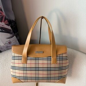 Burberry
Plaid Leather Trimmed Tote Bag